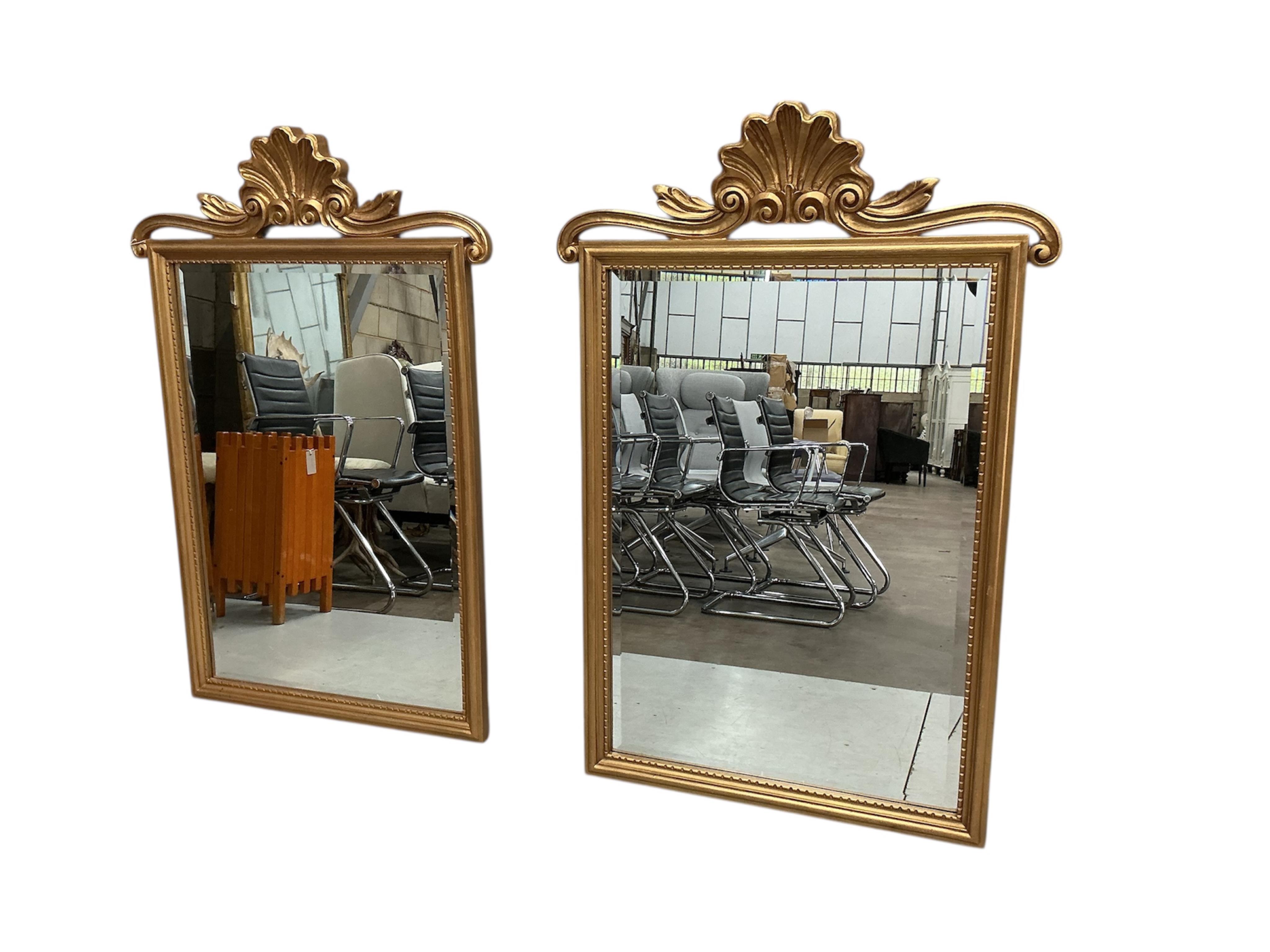A pair of Regency style rectangular giltwood wall mirrors, width 81cm, height 120cm